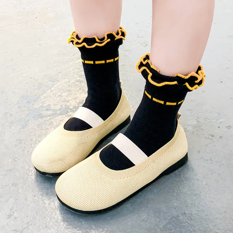 Детские носки для девочек с изображением лотоса; мягкие однотонные черные и белые хлопковые детские носки для малышей