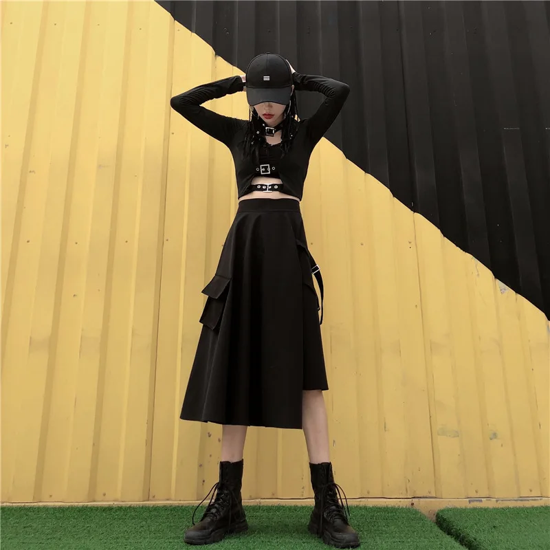 Kpop Blackpink lisa корейская Ретро летняя Harajuku юбка с карманом хип-хоп юбка женская уличная Высокая талия оснастка юбка
