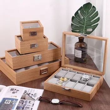 

2/3/6/10 Grids Retro Wooden Watch Display Case Durable Packaging Holder Jewelry Collection Storage Watch Organizer Box Casket