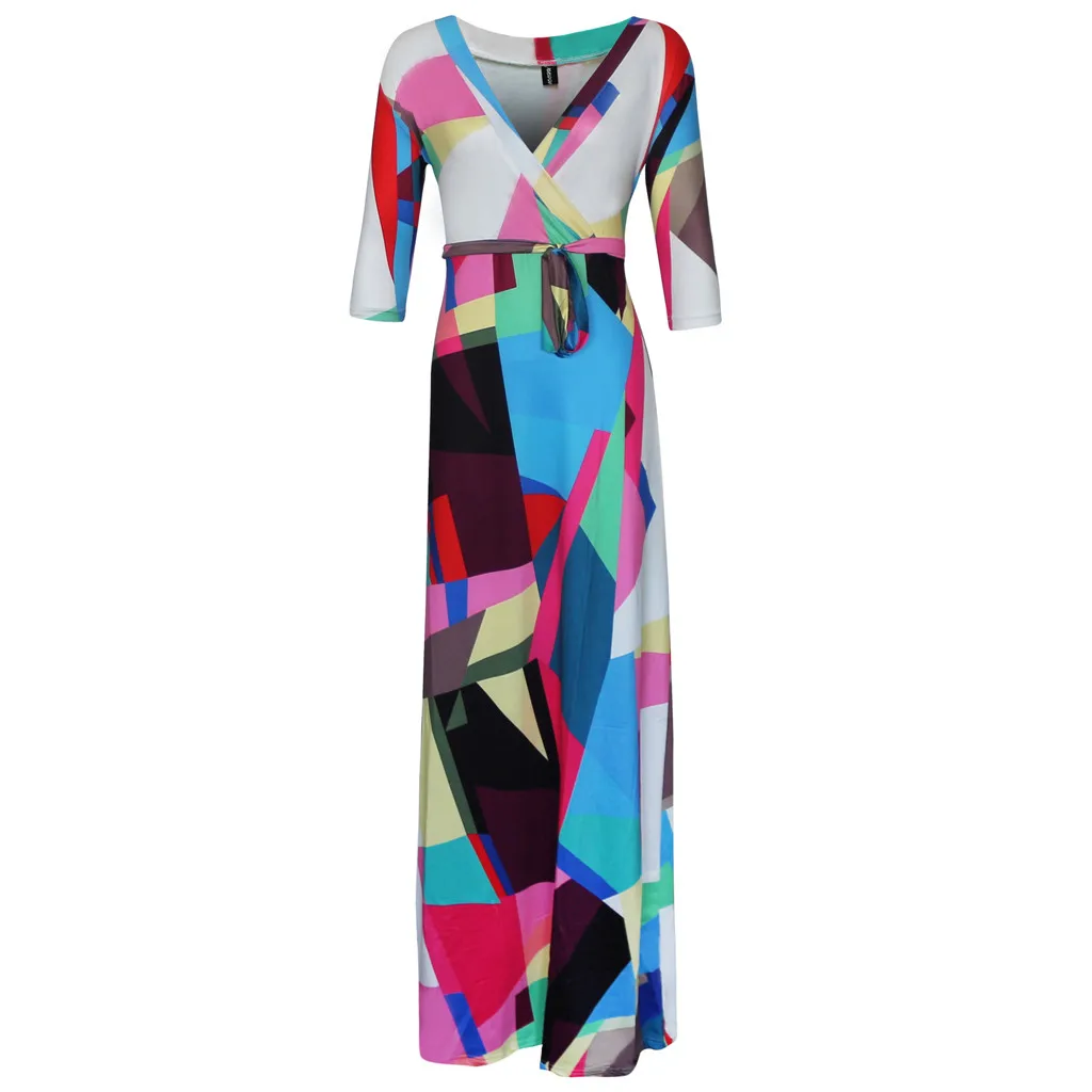 Женское платье ropa mujer vestidos de verano vestidos verano mujer robe повседневное лоскутное платье с рукавом три четверти S-5XL Z4