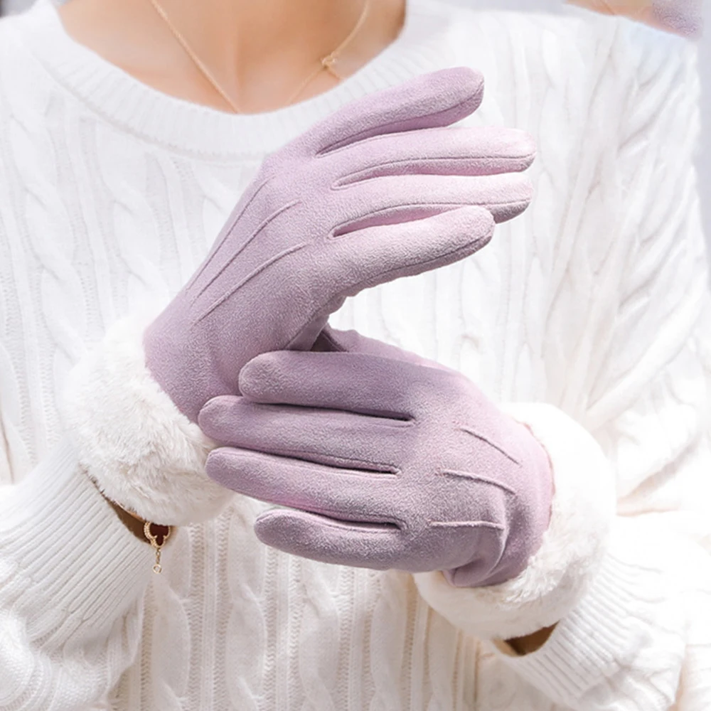 Purple Thicken Велосипедные лыжные перчатки с подогревом с сенсорным экраном Осень-Зима замшевые утепленные женские зимние теплые уличные перчатки для верховой езды/вождения один размер - Цвет: Purple Thicken