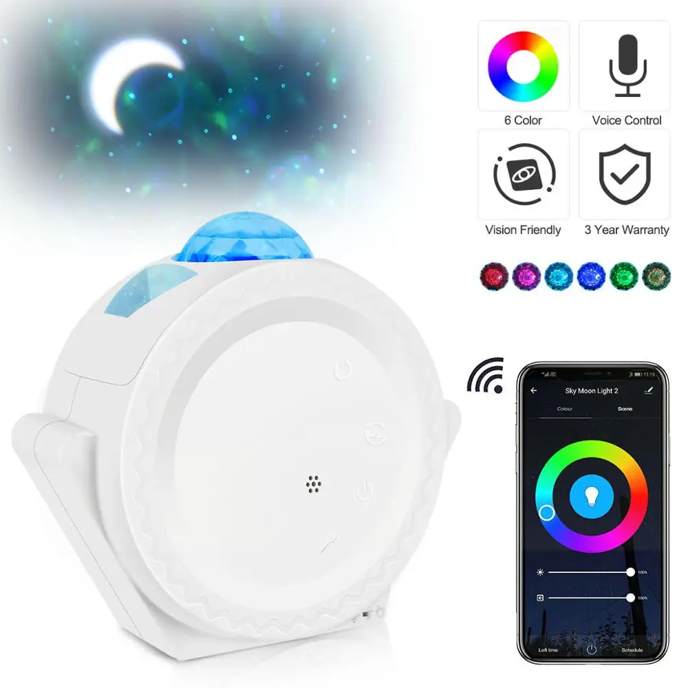 

Wifi 6 Colors Ocean Waving Light Starry Sky Projector LED Nebula Cloud Night Light 360 Degree Rotation Night Light Lamp for Kids