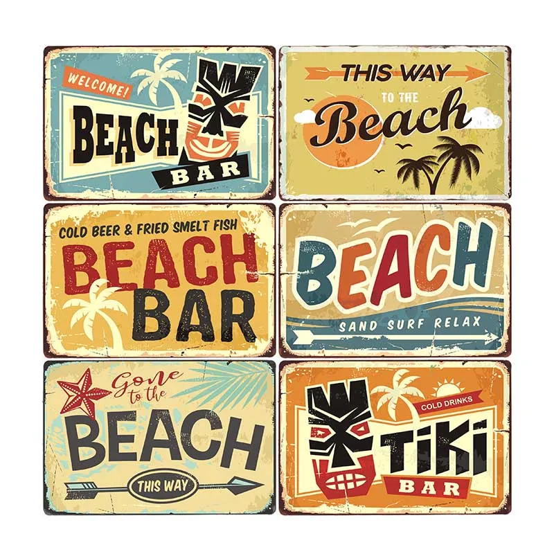 Пляжный постер Tiki Bar Signs винтажная металлическая табличка для бара декоративное