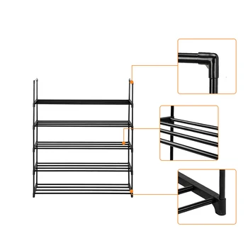 

5 Tiers Shoe Rack Shoe Tower Shelf Storage Organizer For Bedroom, Entryway, Hallway, and Closet Black Color PAK55