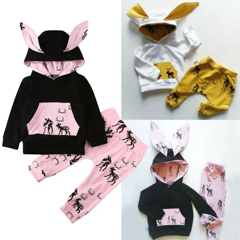 

CANIS Baby Boy Girl Infant Clothes Xmas Autumn Winter Long Sleeve Patchwork Hooded Tops+Pants 2PCS Set Outfits