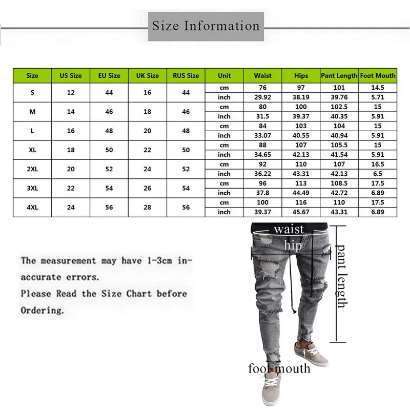 Puimentiua новые хлопковые мужские Рваные джинсы супер облегающие скини джинсовые Винтаж штаны с дырками брюки с рваными краями и потертостями брюки плюс Размеры 4XL