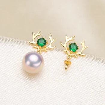 

RUNZHUQIYUANDIY pearl accessories S925 silver pearl jade ear stud with 8-9mm round elliptic beads