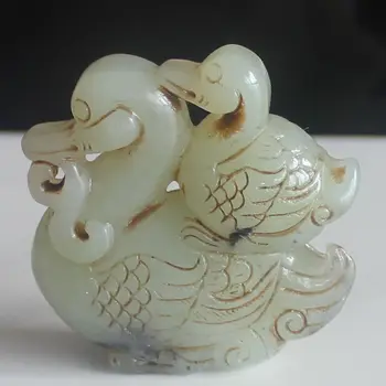 

Carved Chinese old jade goose animal figurine statue
