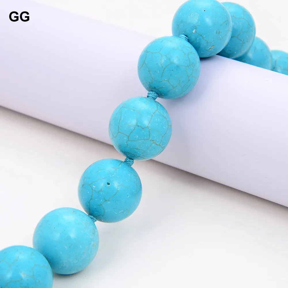 GuaiGuai Jewelry 20" Natural 20MM Blue Turquoises Gems Stone Necklace - 3