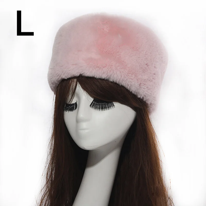L Women Hats Lady Russian Tick Fluffy Imitation Fox Fur Hat Headband Winter Earwarmer Ski Hat Female Hats For Autumn winter - Цвет: L