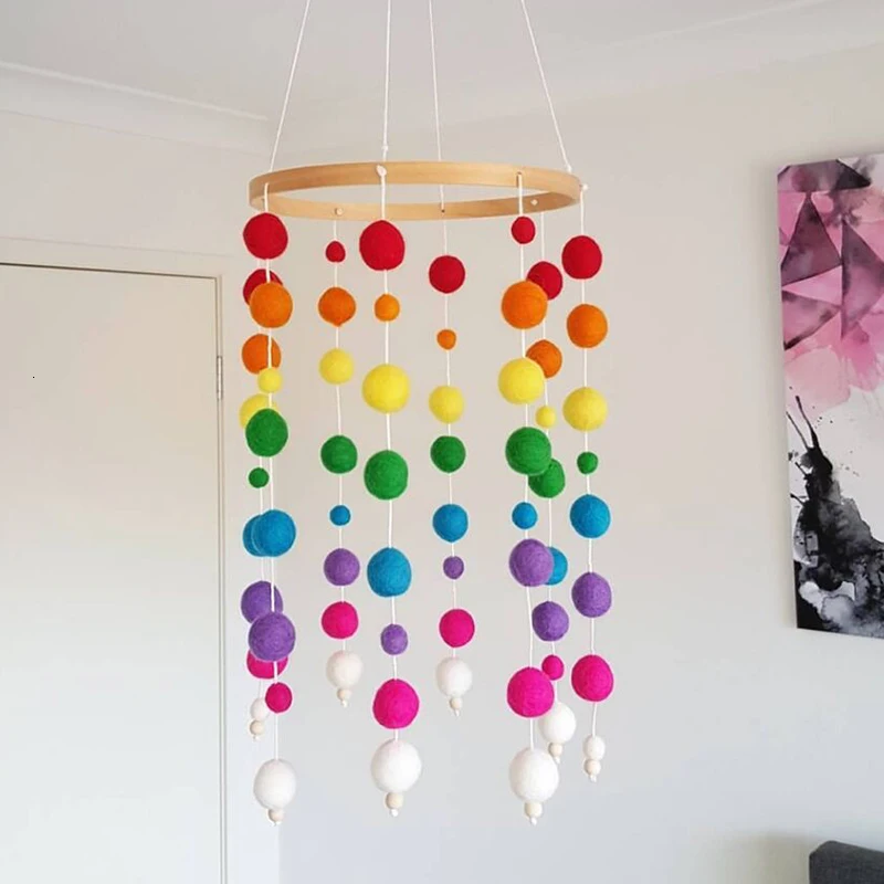 Koodykids Nordic Baby Bed Mobile Wood Felt Balls Bell Toys For Kids Room Bed Hanging Decor Tent Decor Photography Props Decor
