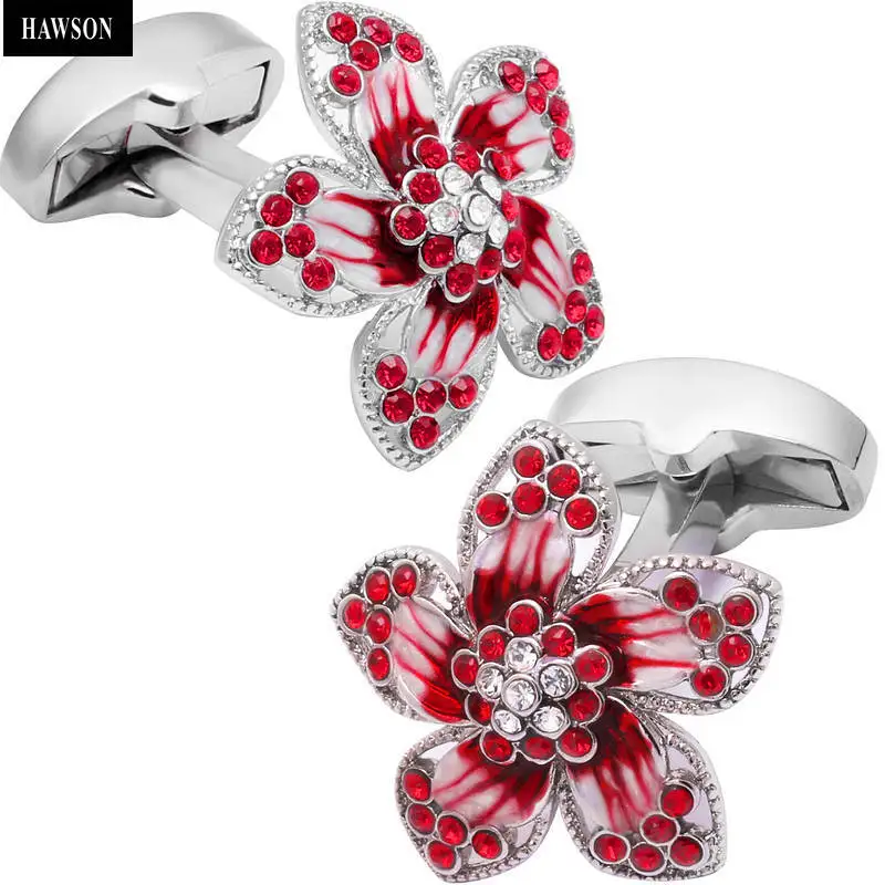 

HAWSON Fashion Flower Cufflinks with Crystal Shirt Cufflinks for Men Wedding Business Shirt Cufflinks with HAWSON's LOGO