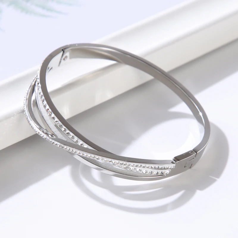 Hollow Cross CZ Crystal Stainless Steel Bracelets Bangles Women Girls Bangle Jewelry Cuff Bracelet Gift