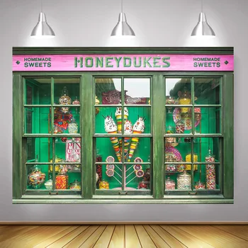 

Homemade Sweet Photography Backdrop Honeydukes Dessert Counter Children Birthday Background Photocall Green Ice Cream Candy