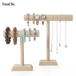 Luxury Bamboo Wood Jewelry Bracelet Necklace Watch Display Stand Holder T-bar Jewelry Packaging Necklace Display Rack