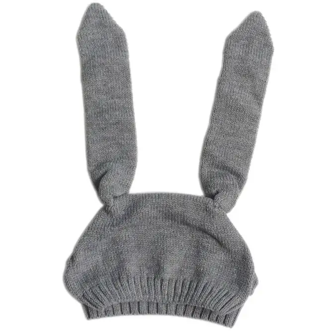 3-24M Newborn Kids Baby Boy Girl Cute Hats 3D Bunny Rabbit Ear Autumn Winter Crochet Earmuff Earcap Knit Toddler Beanie Cap - Цвет: black