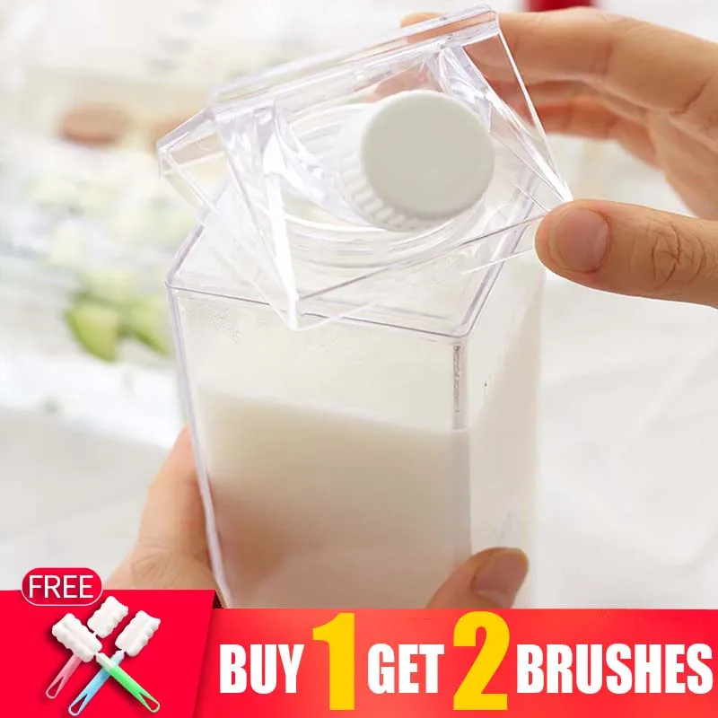 Fsqjgq Water Bottles Cups Clear Milk Carton, Kids Portable Milk Water Bottles Milk Box For Outdoor Water Bottles With Straw Clear