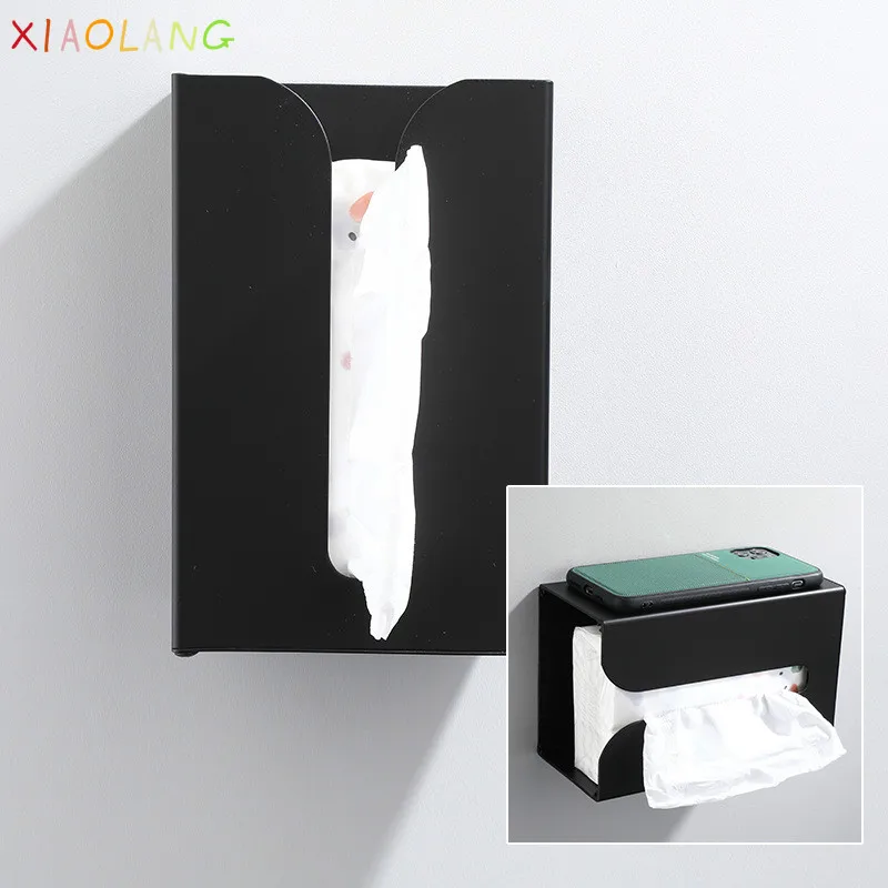 

XIAOLANG 2020Black Aluminum Kitchen Bathroom Universal Tissue Box Suction Box Household Upside Down Wall Mounted Paper Drawer
