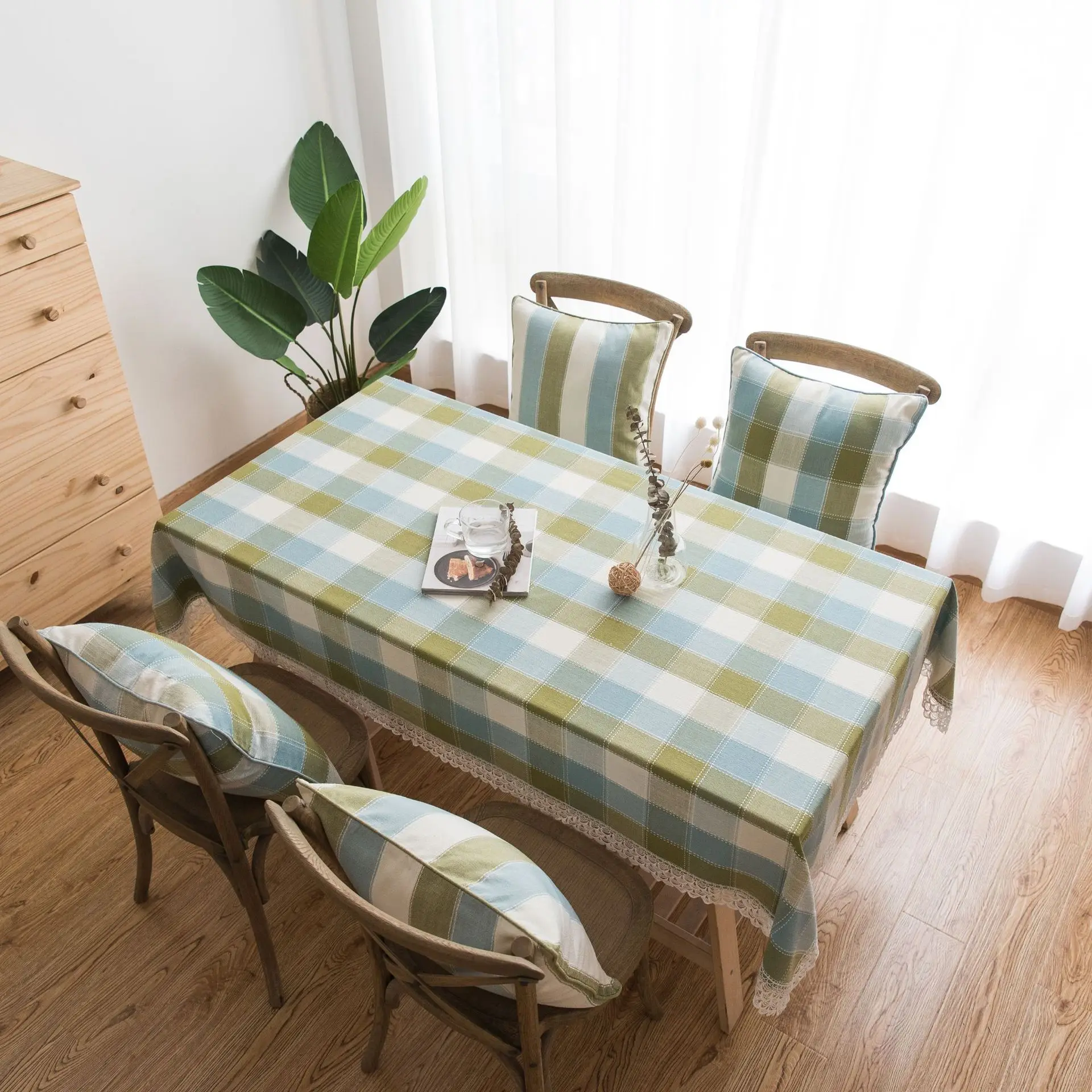 

anti-dirty dining table cloth rectangular plaid printing lace table cover for the table in the kitchen home decoration DW112