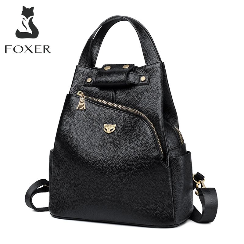 Backpacks FOXER Genuine-Cow-Leather Travel-Bag School-Bags Girls Women Fashion Preppy-Style
