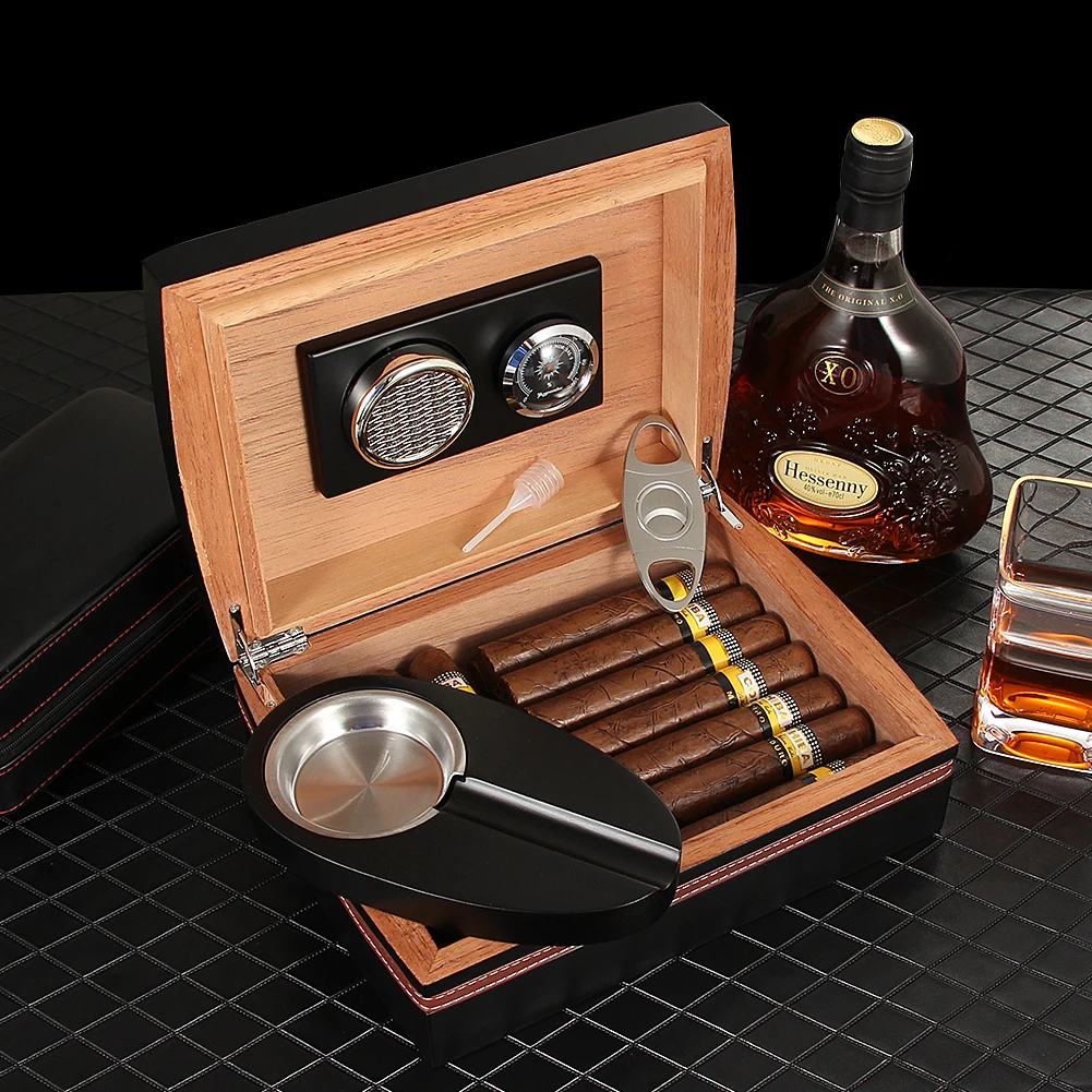 

Galiner Travel Cigar Humidor Box Set Wood Ashtray Cigar Cutter Portable Home Outdoor Cigar Case Smoking Accessories