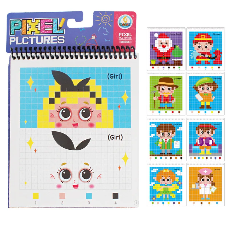 

New Style Children Pixel Art with Numbers Fill Handmade Painted Book Kindergarten Baby Early Childhood ENLIGHTEN Sketch Book Gif