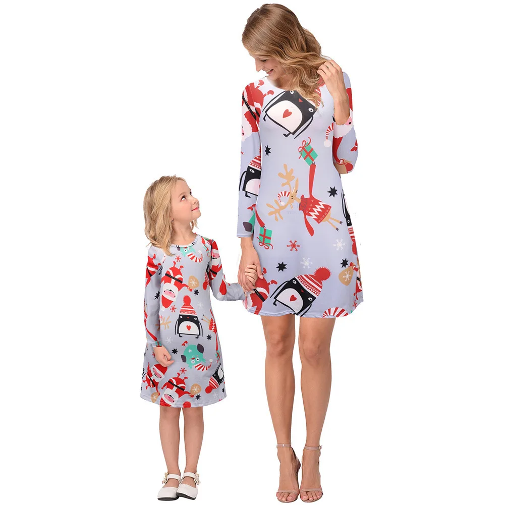 

Family Matching Christmas Dress Women Girl Casual Mother Daughter Dress Set