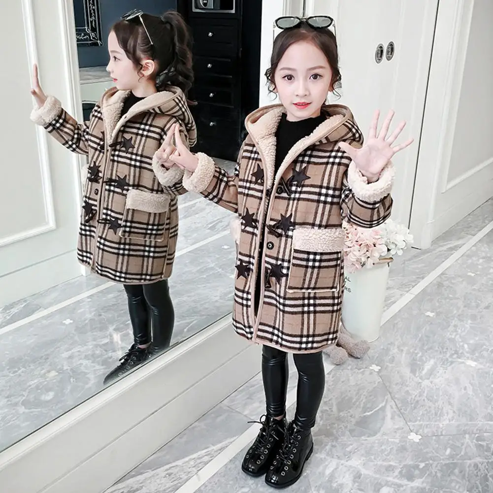 

Kuulee Children Girl Simier Jacket Junior Berber Fleece Plaid Overcoat Kids Top