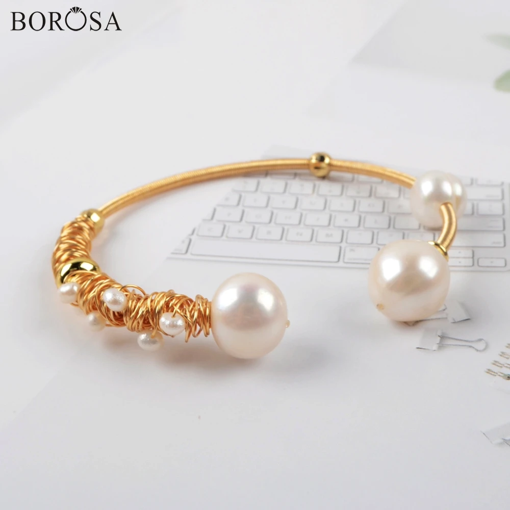 BOROSA, жемчужный браслет, позолота, натуральный белый жемчуг, браслет, регулируемая проволока, браслет с жемчугом, ювелирные изделия для женщин WX1279 - Окраска металла: 5Pcs No.1
