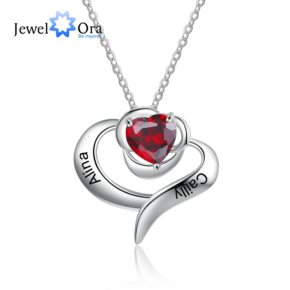 

JewelOra Designer Personalized Rose Flower Heart Pendant Custom Birthstone Engraved Couple Name Necklace Valentines Gift Ideas