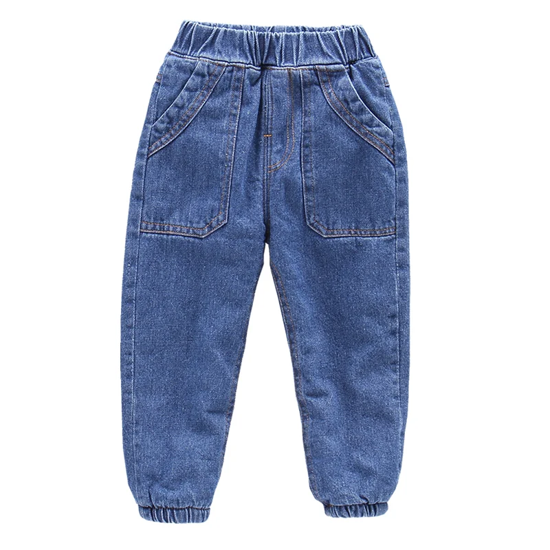 Новинка; сезон осень-зима; джинсы для маленьких мальчиков; утепленные брюки для маленьких мальчиков; повседневные теплые брюки для девочек; джинсовая одежда для детей
