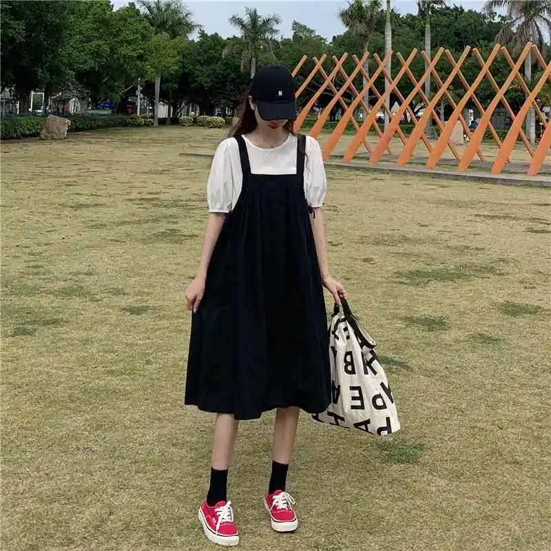 Sleeveless Dress Women Solid Maxi Preppy Loose-waist Simple Japan Style College Ladies Summer Popular Pregnant Daily Fashion New dresses for women