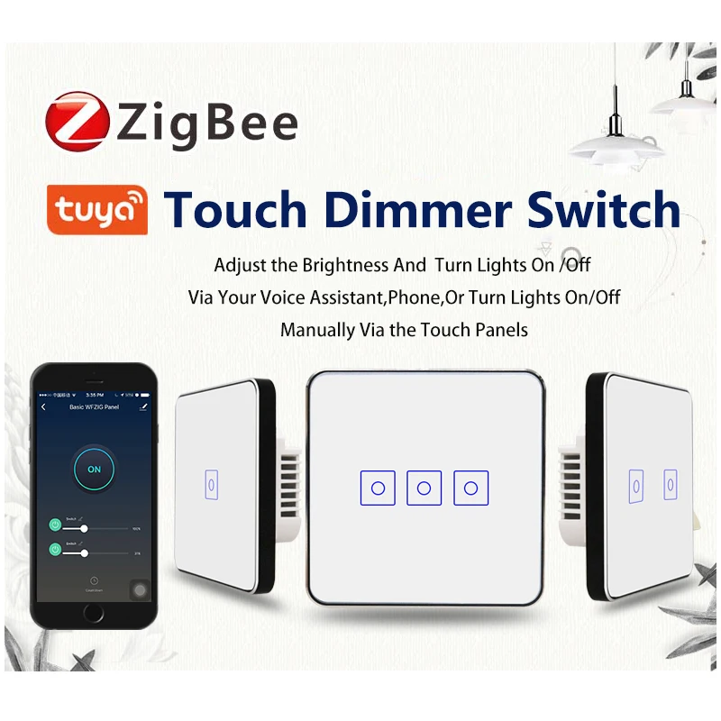 FrankEver Tuya Smart Zigbee Dimmer Switch EU 1 2 3 Gang Wireless Remote Control Wall Touch Panel Light Switch Work with Alexa