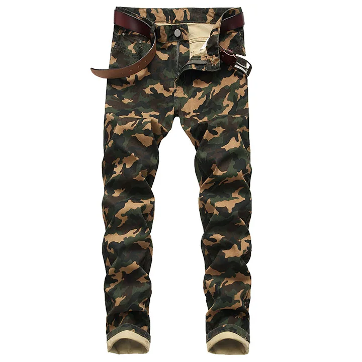 Mcikkny men's модные камуфляжные облегающие джинсовые брюки подходят джинсовые брюки прямого покроя для мужчин в стиле милитари Размер 28-42 - Цвет: E