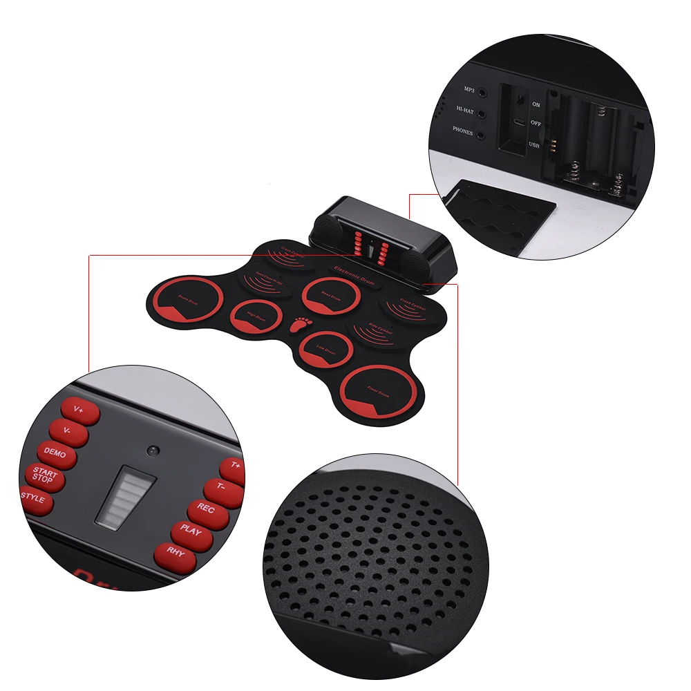 

Beginners Portable Electronic Drums Digital Roll-Up Drum Practice Set Kit for Kids Children Percussion Instrument