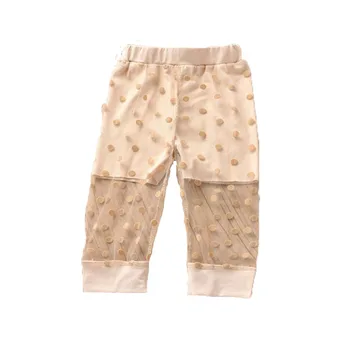 

New Cute Children Girls Solid Color Polka Dot Printed Mesh Thin Anti-Mosquito Bottoming Bloom Pants