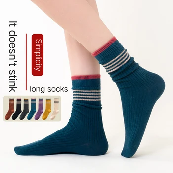 

women's socks spring autumn knee high socks Lovey Anti-Odor high-top Medium sock Thin Cotton Breathable Long socks women 5 Pairs