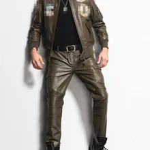 Новые мужские прямые брюки из натуральной кожи, тонкие длинные брюки с карманами, мужские Модные мотоциклетные брюки, брендовые размера плюс 29-36