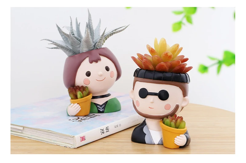 Cute Human Face Vase Succulent Planter Resin Vase Cartoon Character Decorative Head Face Flower Pot Indoor Desktop Ornaments