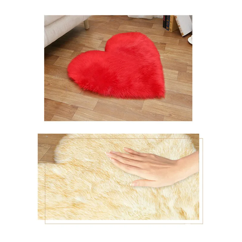 Love Heart Shaggy Carpet For Living Room Bedroom Fluffy Super Warm Plush Mats Kids Room Pure Color Faux Fur Rug Floor Rugs