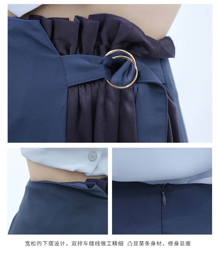 Spring New Style Skirt Mid-length over-the-Knee Elegant WOMEN'S Dress A- line Korean-style High-waisted Slimming Pleated Sk