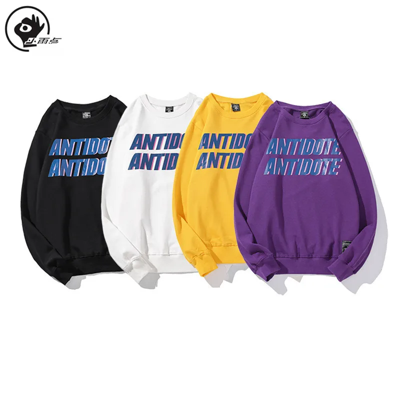 

Little Raindrop Sweatershirt Men 2020 Autumn New Loose Letter Printed Round Neck Fleece Pullover Hoodies Men's Bottoming Tops