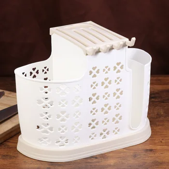 

Kitchen Tableware Plastic Organizer Knife Racks Multifunctional Chopsticks Spoons Holder(Milk Khaki)