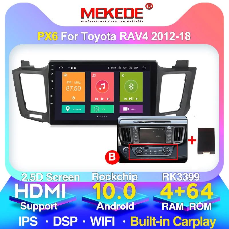Автомагнитола MEKEDE PX6 для Toyota мультимедийный видеоплеер на Android 10 4 Гб + 64 ГБ с GPS RAV4