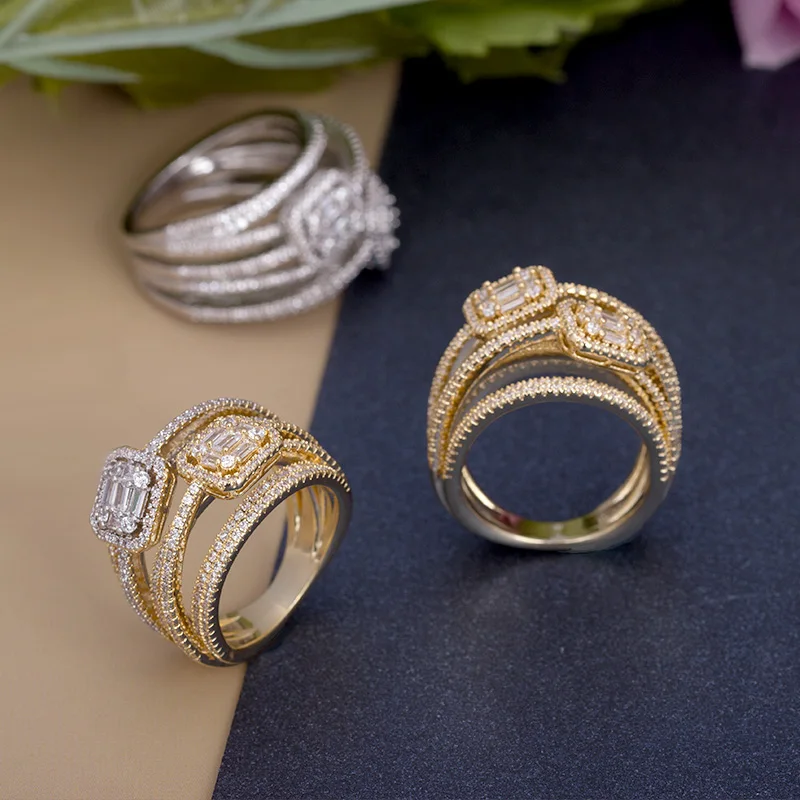 Мода дизайн обручальные кольца серебро золото циркон камень кольца для женщин