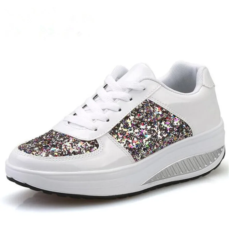 

Mhysa 2019 spring and autumn explosion models ladies color mirror sequins thick bottom wedge with large size sports shoes M447