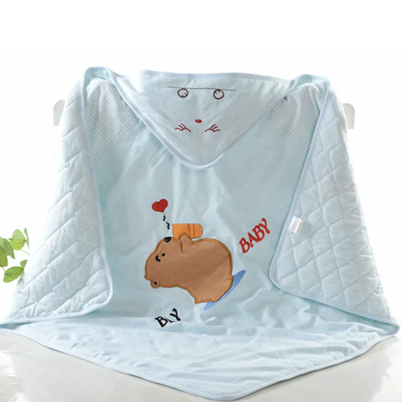Одеяло для маленьких мальчиков и девочек; Двухслойный флисовый спальный мешок для новорожденных; детское постельное белье; 90*90 см - Цвет: Blue bear