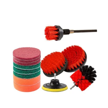 

14Piece Drill Brush Attachments Set,Red Scrub Pads & Sponge, Power Scrubber Brush with Extend Long Attachment All Purpose Clean
