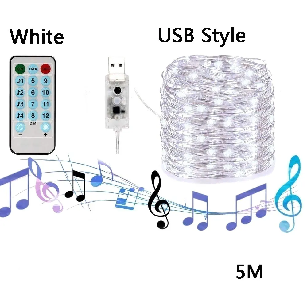 12 режимов Красивая креативная музыкальная гирлянда, USB лампа, светодиодный гирлянда, вечерние, праздничные, праздничные, водонепроницаемые