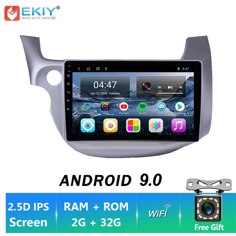EKIY Android 9 0 2 DIN автомобильное радио Bluetooth HU DVR камера для HONDA FIT JAZZ 2007-2013 стерео Авто